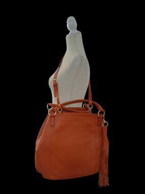 G.I.L.I. Women's Heritage Leather Roma Tote Shoulder Bag Orange With Strap